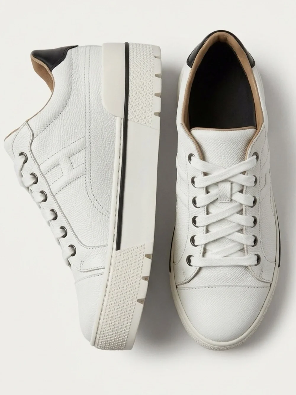 Hermes Voltage Leather Platform H sneakers, wht/blk, H embossed sole, 36(larger)